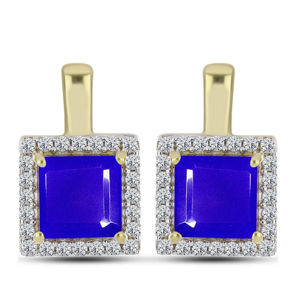 Pendientes de Plata Bañada en Oro con Ágata azul y Topacio Blanco