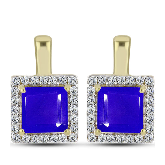 Pendientes de Plata Bañada en Oro con Ágata azul y Topacio Blanco