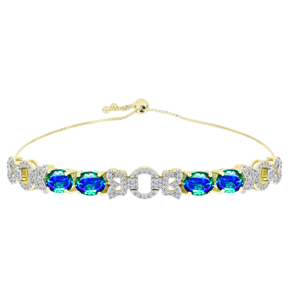 Pulsera de Plata Bañada en Oro con Cuarzo Pavo Real y Topacio Blanco 1 