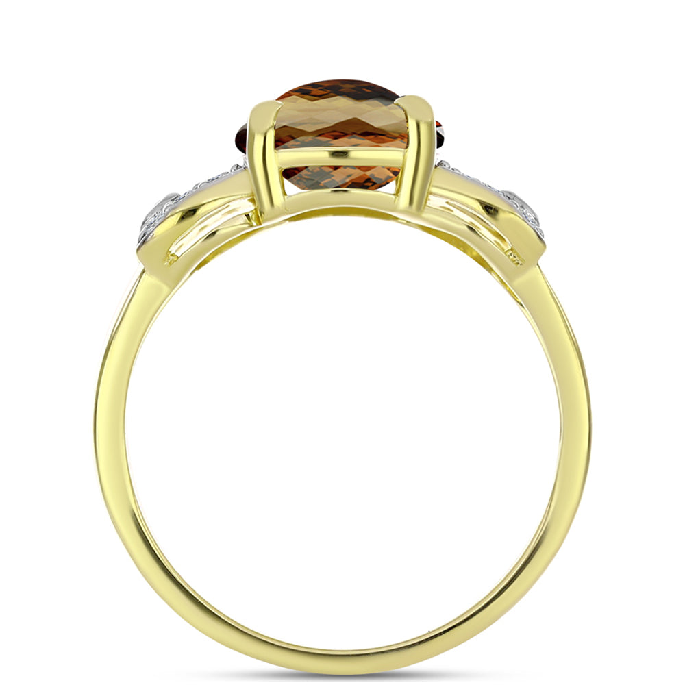 Anillo de Plata Bañada en Oro con Cuarzo Coñac y Topacio Blanco