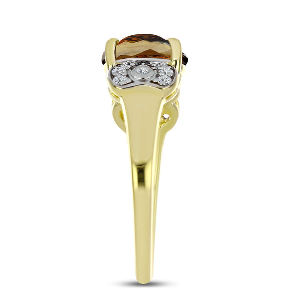 Anillo de Plata Bañada en Oro con Cuarzo Coñac y Topacio Blanco