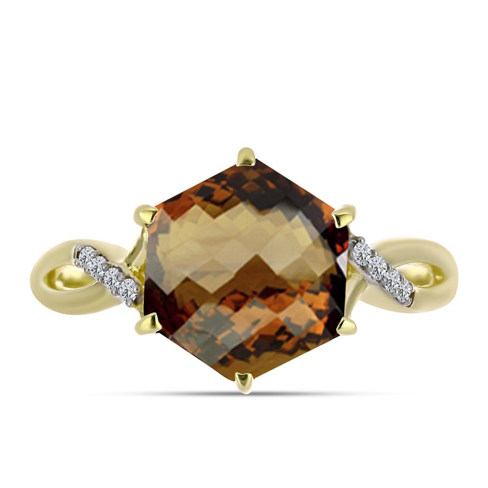 Anillo de Plata Bañada en Oro con Cuarzo Coñac y Topacio Blanco 1 