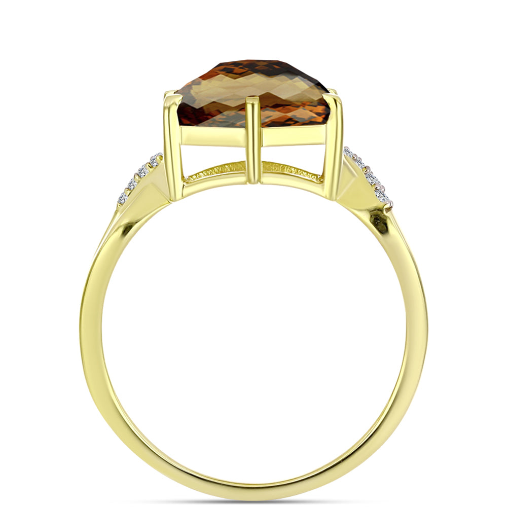 Anillo de Plata Bañada en Oro con Cuarzo Coñac y Topacio Blanco 2 