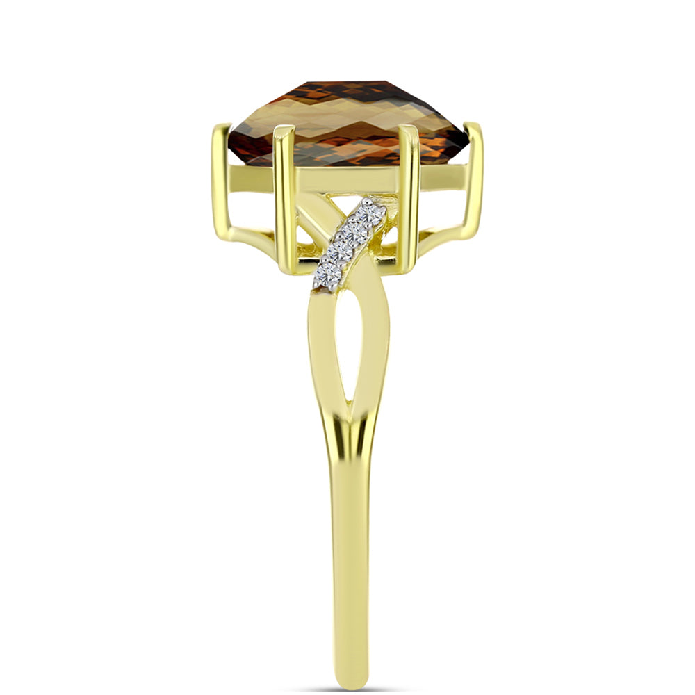 Anillo de Plata Bañada en Oro con Cuarzo Coñac y Topacio Blanco