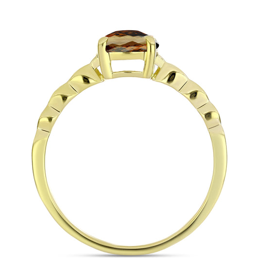 Anillo de Plata Bañada en Oro con Cuarzo Coñac