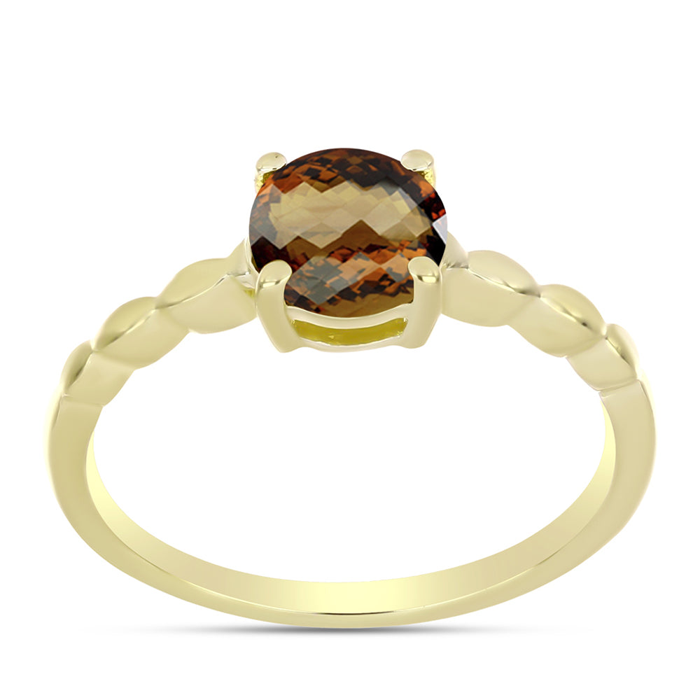 Anillo de Plata Bañada en Oro con Cuarzo Coñac 3 