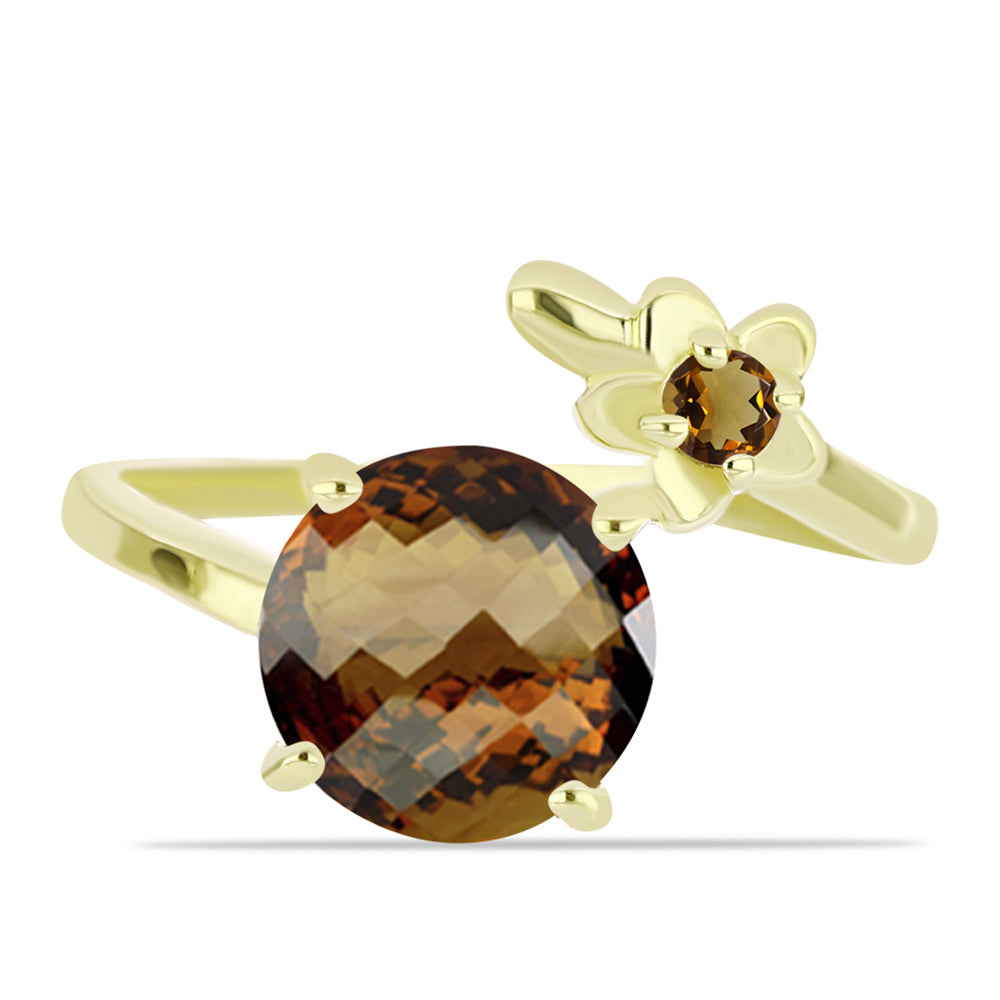 Anillo de Plata Bañada en Oro con Cuarzo Coñac