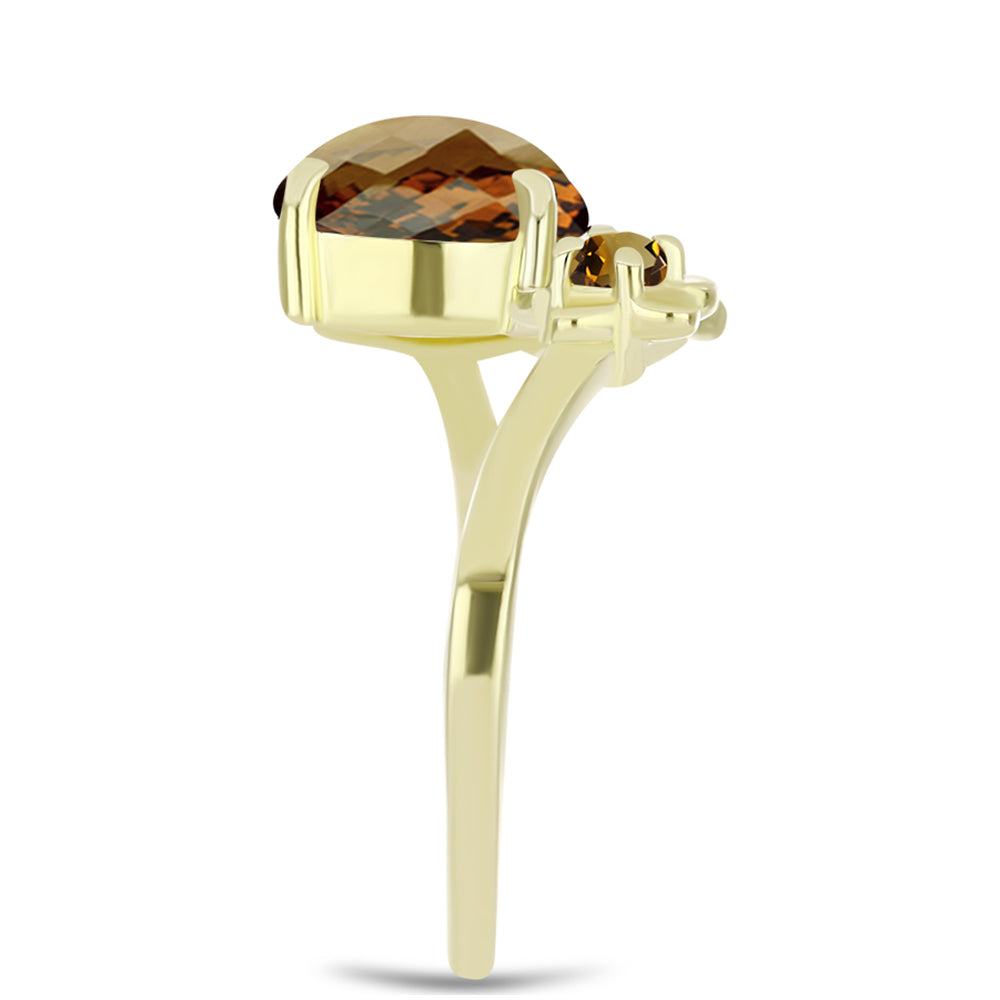 Anillo de Plata Bañada en Oro con Cuarzo Coñac