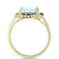 Anillo de Plata Bañada en Oro con Piedra Lunar Arco Iris y Amatista de Marruecos