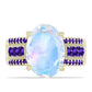 Anillo de Plata Bañada en Oro con Piedra Lunar Arco Iris y Amatista de Marruecos