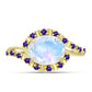 Anillo de Plata Bañada en Oro con Piedra Lunar Arco Iris y Amatista de Marruecos