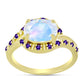 Anillo de Plata Bañada en Oro con Piedra Lunar Arco Iris y Amatista de Marruecos