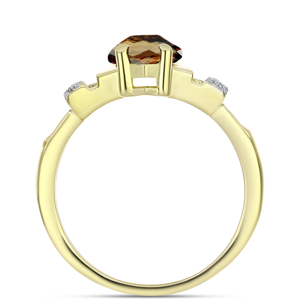 Anillo de Plata Bañada en Oro con Cuarzo Coñac y Topacio Blanco