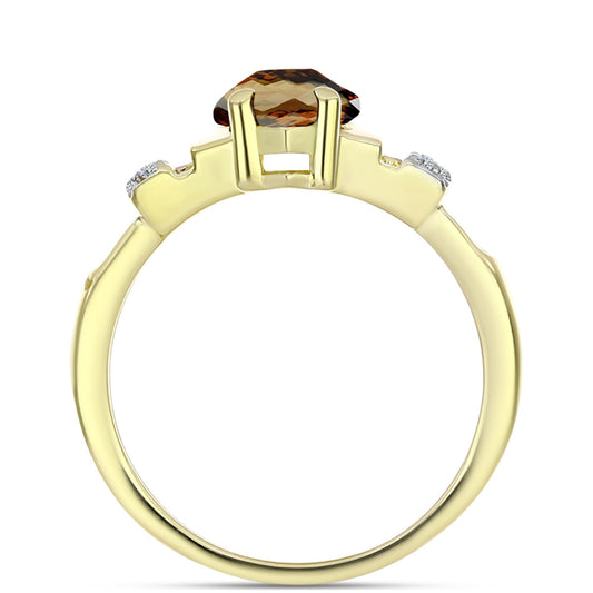 Anillo de Plata Bañada en Oro con Cuarzo Coñac y Topacio Blanco