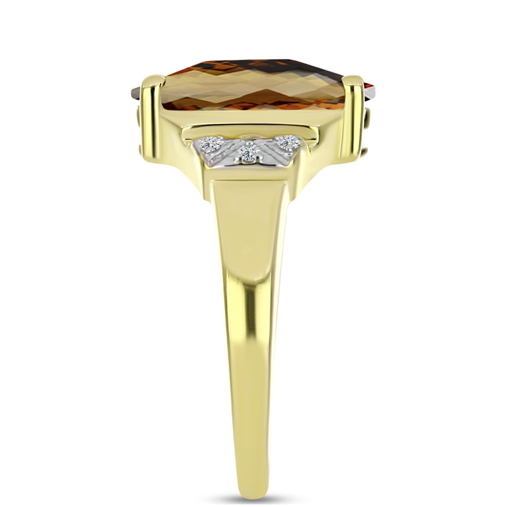 Anillo de Plata Bañada en Oro con Cuarzo Coñac y Topacio Blanco