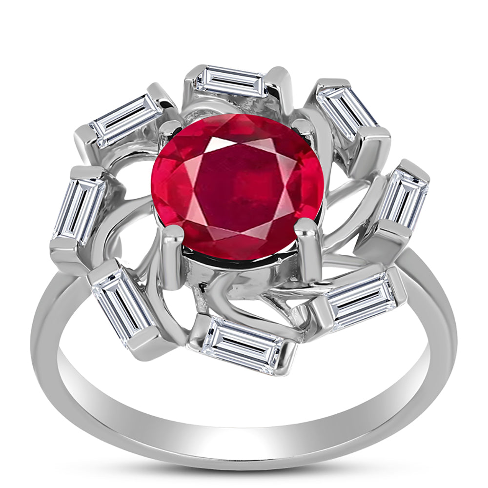 Anillo de Plata con Rubí de Madagascar y Topacio Blanco
