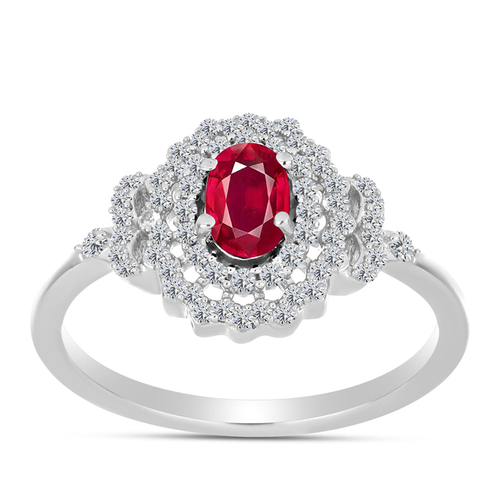 Anillo de Plata con Rubí de Madagascar y Topacio Blanco