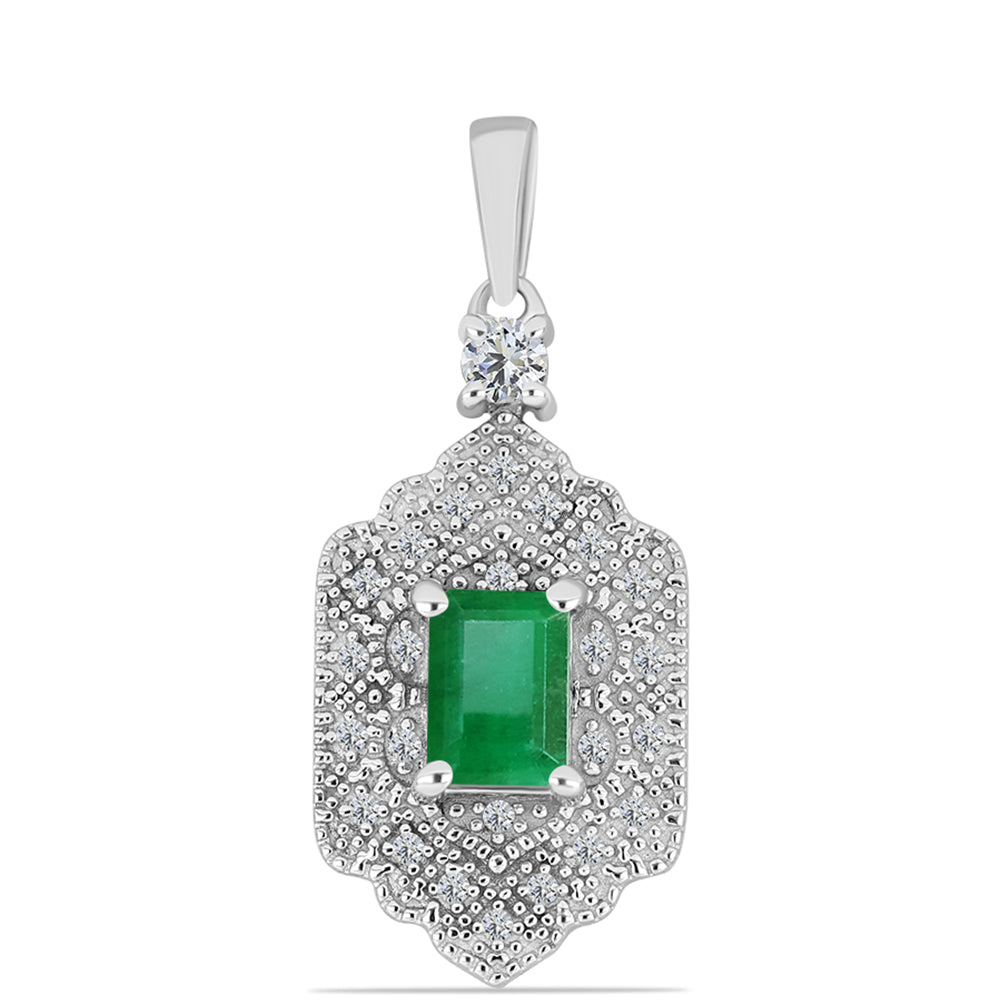 Colgante de Plata con Esmeralda de Brasil y Topacio Blanco 1 