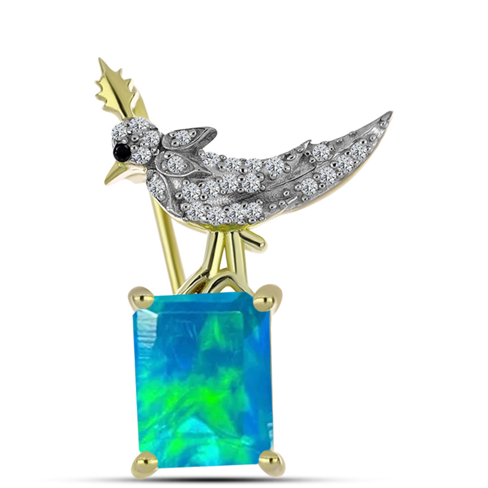 Broche de Plata Bañada en Oro con Ópalo Azul Paraiba de Etiopía y Espinela Negra 1 