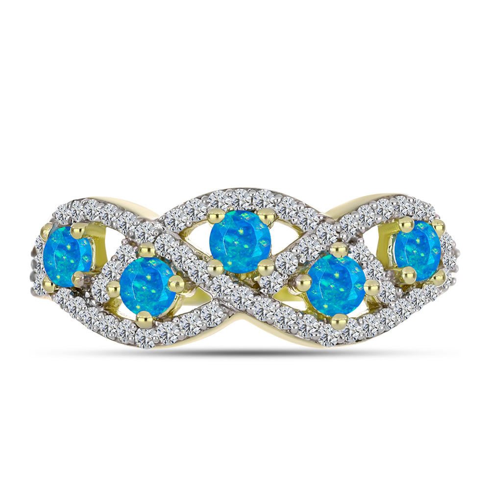 Anillo de Plata Bañada en Oro con Ópalo Azul Paraiba de Etiopía y Topacio Blanco