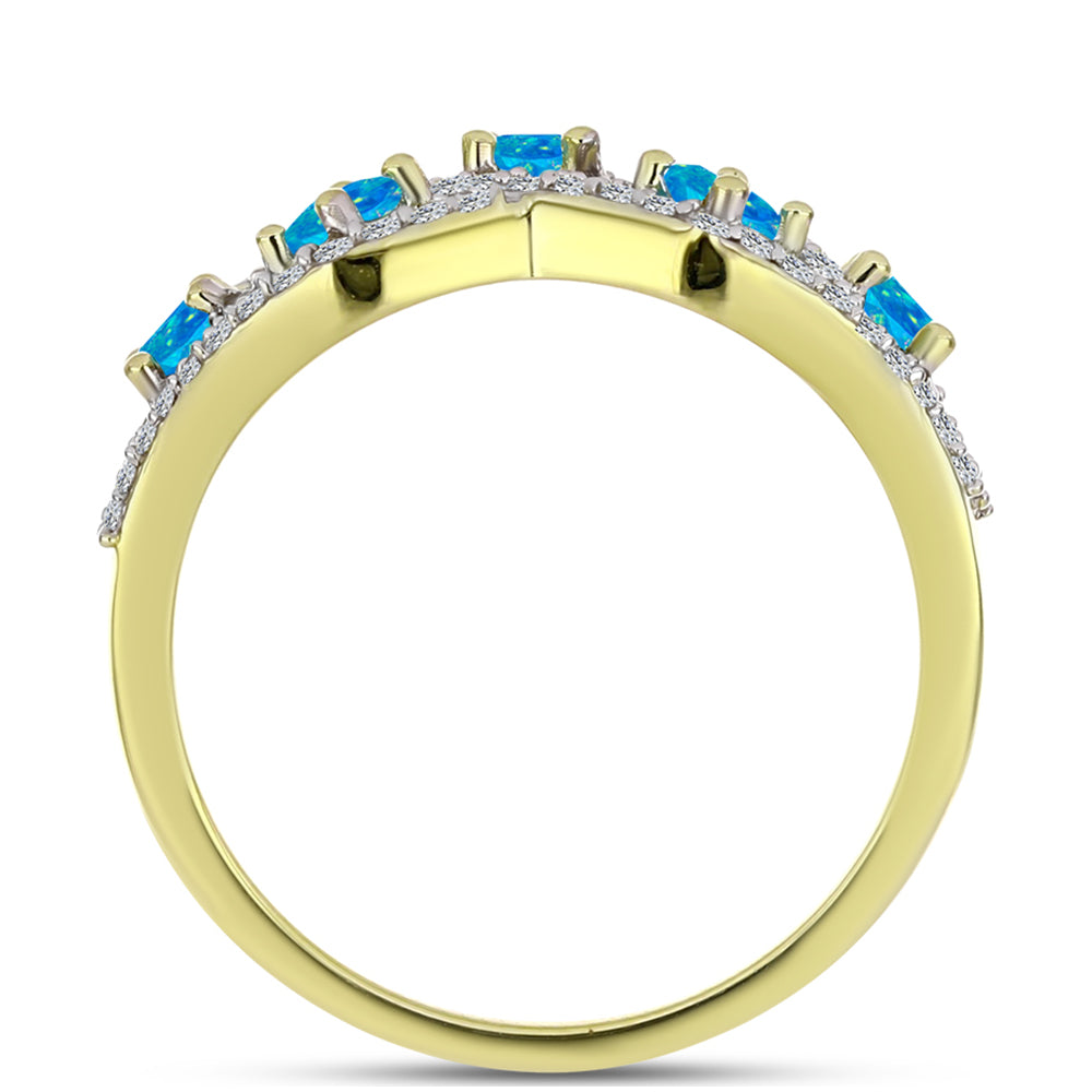 Anillo de Plata Bañada en Oro con Ópalo Azul Paraiba de Etiopía y Topacio Blanco 2 
