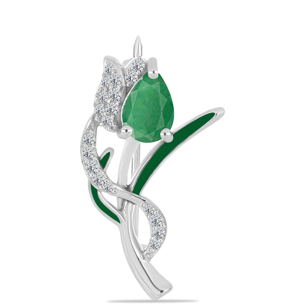 Broche de Plata con Esmeralda de Brasil y Topacio Blanco 1 