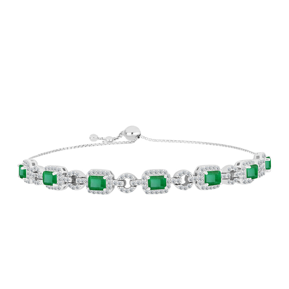Pulsera de Plata con Esmeralda de Brasil y Topacio Blanco 1 