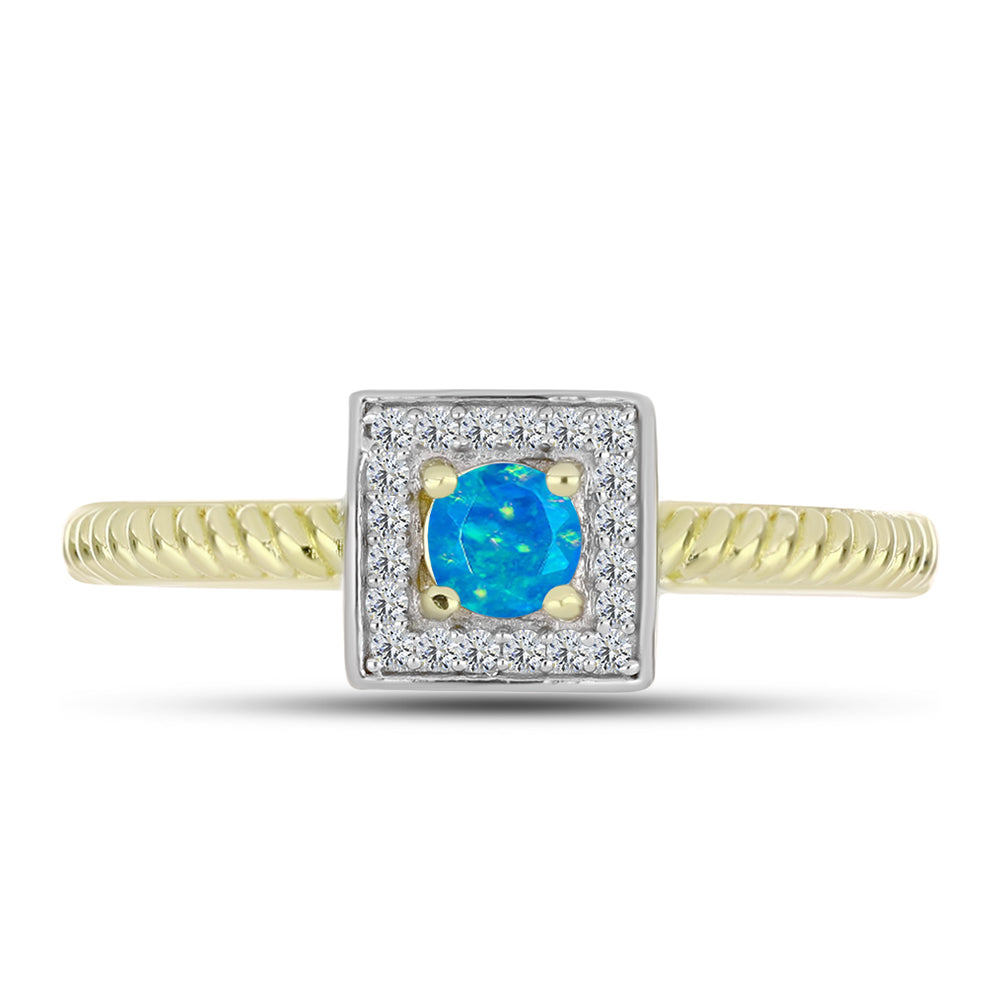 Anillo de Plata Bañada en Oro con Ópalo Azul Paraiba de Etiopía y Topacio Blanco