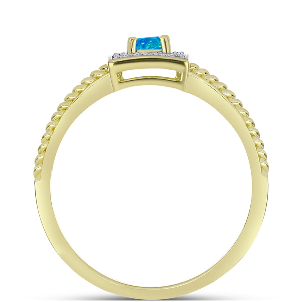 Anillo de Plata Bañada en Oro con Ópalo Azul Paraiba de Etiopía y Topacio Blanco 2 