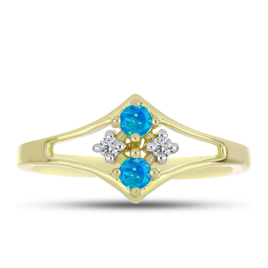 Anillo de Plata Bañada en Oro con Ópalo Azul Paraiba de Etiopía y Topacio Blanco
