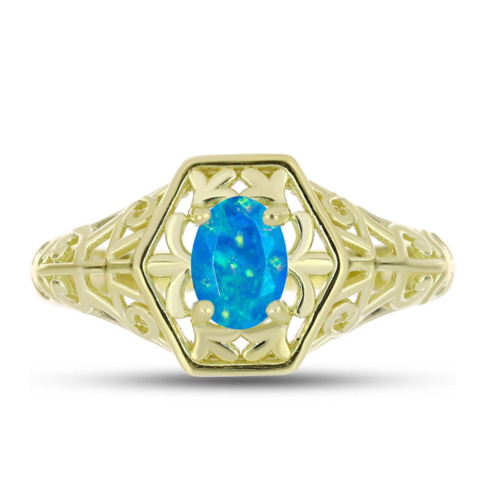 Anillo de Plata Bañada en Oro con Ópalo Azul Paraiba de Etiopía 1 