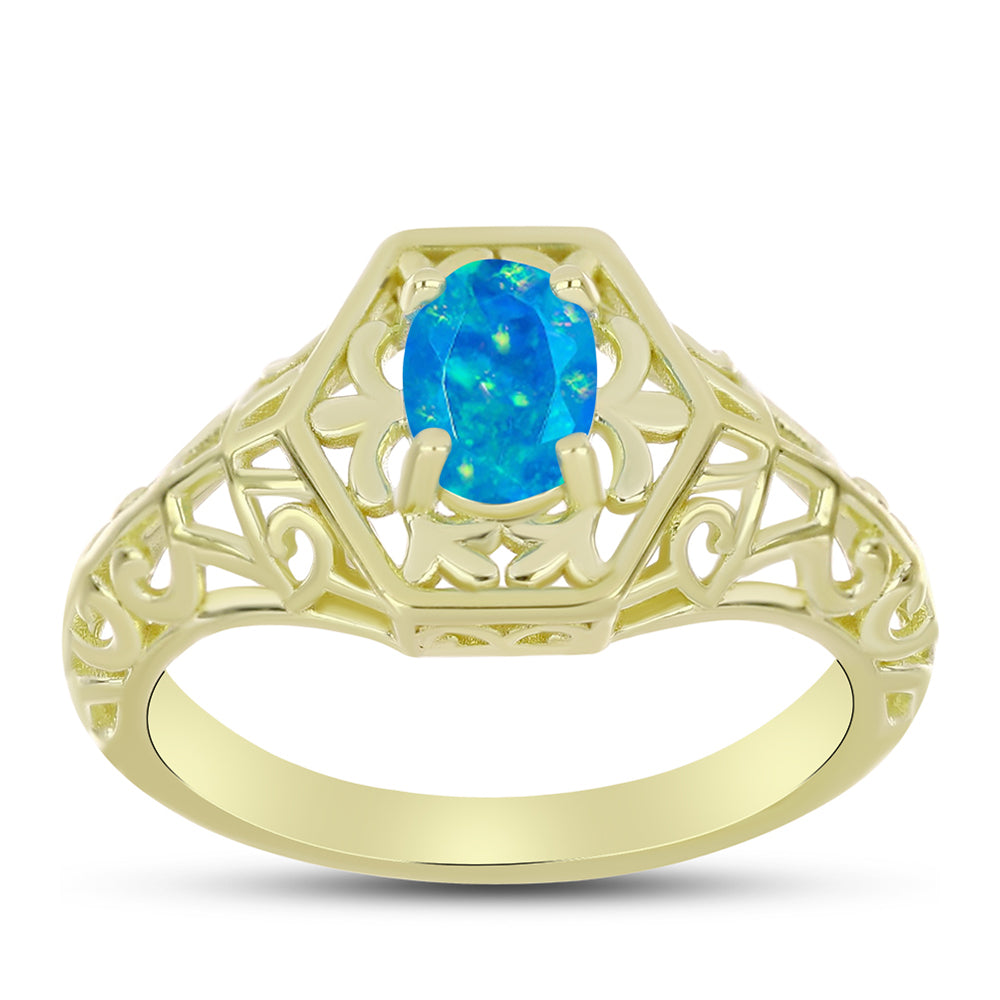 Anillo de Plata Bañada en Oro con Ópalo Azul Paraiba de Etiopía 3 
