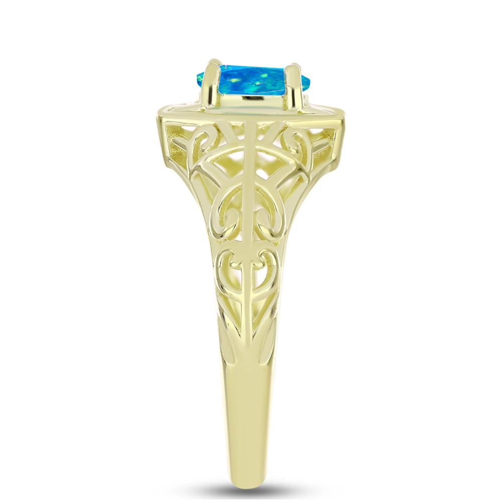Anillo de Plata Bañada en Oro con Ópalo Azul Paraiba de Etiopía 4 