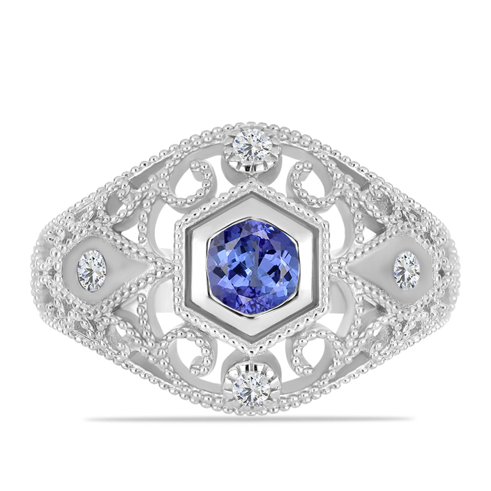 Anillo de Plata con Tanzanita y Topacio Blanco 1 
