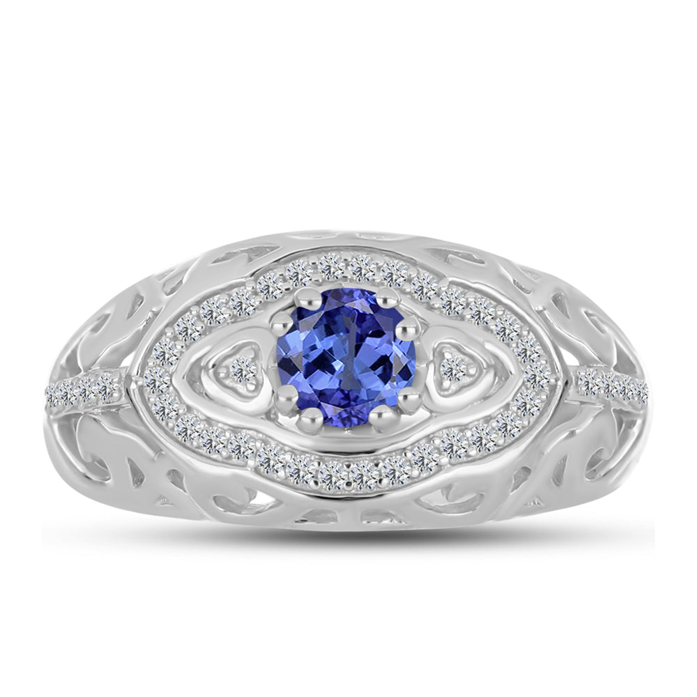 Anillo de Plata con Tanzanita y Topacio Blanco