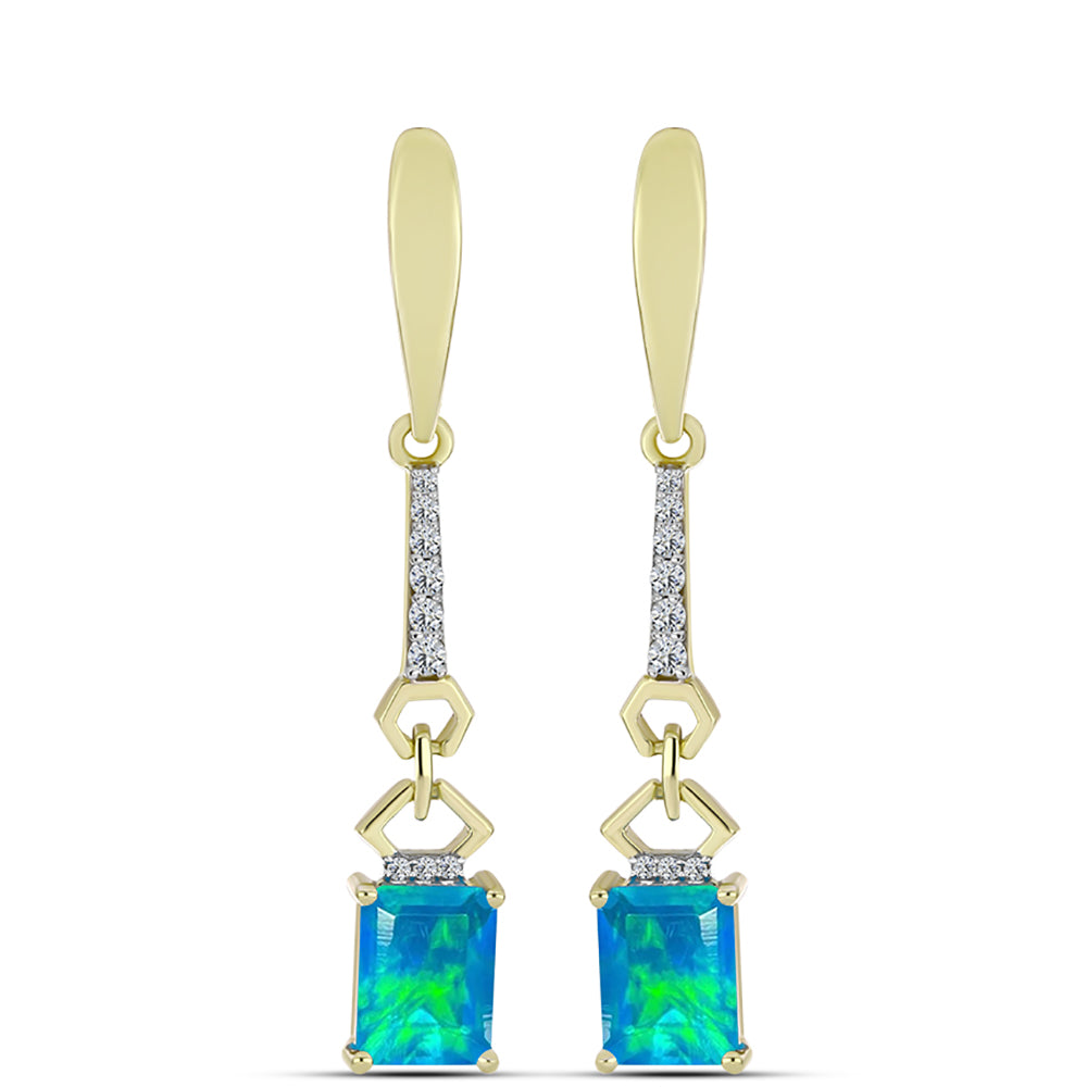 Pendientes de Plata Bañada en Oro con Ópalo Azul Paraiba de Etiopía y Topacio Blanco 1 