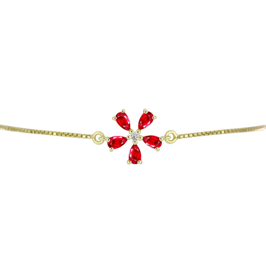 Pulsera de Plata Bañada en Oro con Ágata Roja y Topacio Blanco