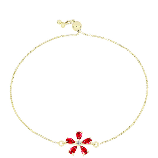 Pulsera de Plata Bañada en Oro con Ágata Roja y Topacio Blanco