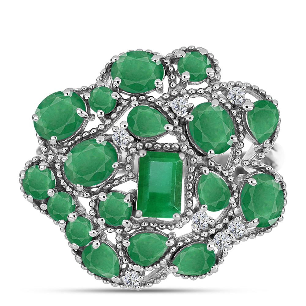 Anillo de Plata con Esmeralda de Brasil y Topacio Blanco 1 