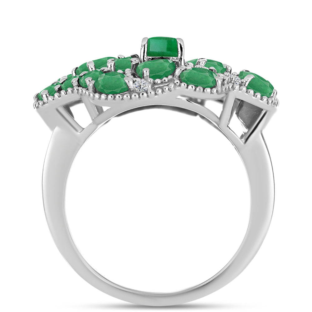 Anillo de Plata con Esmeralda de Brasil y Topacio Blanco
