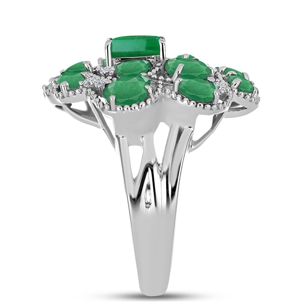 Anillo de Plata con Esmeralda de Brasil y Topacio Blanco 4 