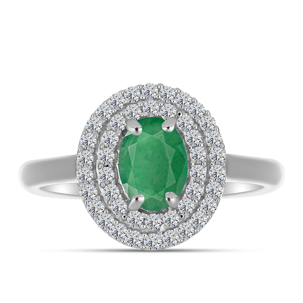 Anillo de Plata con Esmeralda de Brasil y Topacio Blanco