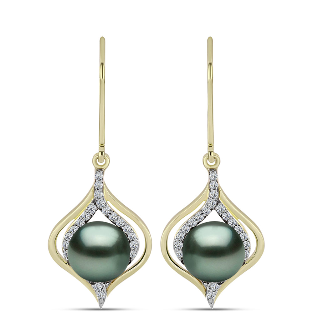 Pendientes de Plata Bañada en Oro con Perla de río Tahiti verde ilusión y Topacio Blanco 1 
