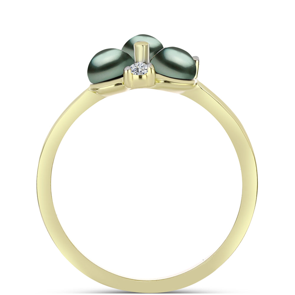 Anillo de Plata Bañada en Oro con Perla de río Tahiti verde ilusión y Topacio Blanco 2 