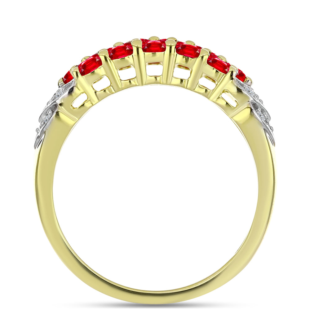 Anillo de Plata Bañada en Oro con Ágata Roja y Topacio Blanco 2 