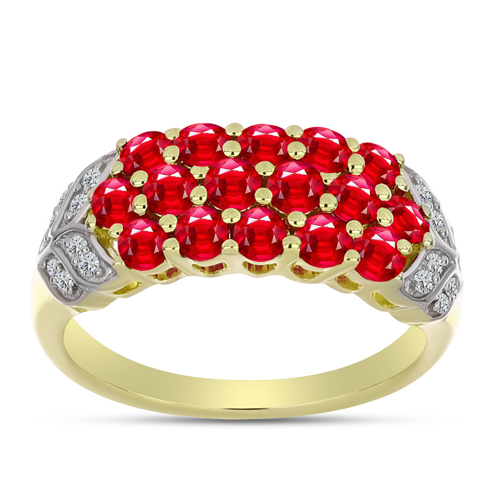 Anillo de Plata Bañada en Oro con Ágata Roja y Topacio Blanco 3 