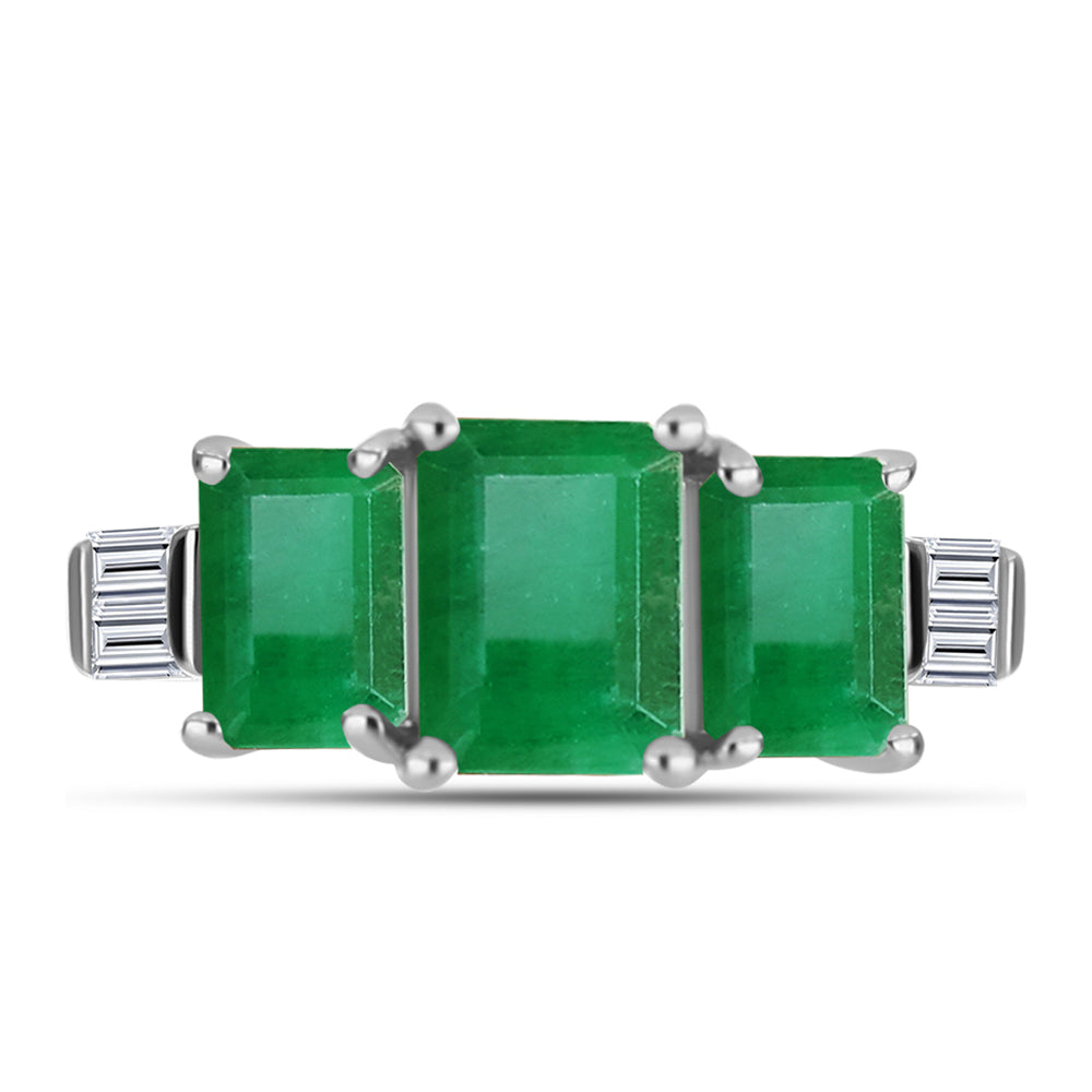 Anillo de Plata con Esmeralda de Brasil y Zircón Blanco 1 