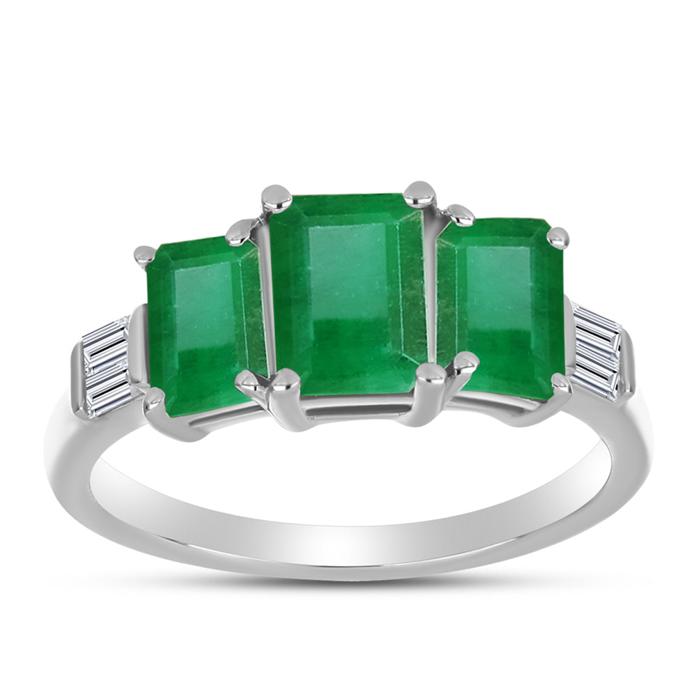 Anillo de Plata con Esmeralda de Brasil y Zircón Blanco