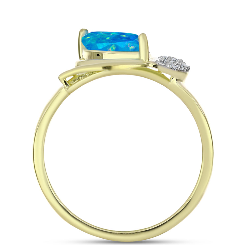 Anillo de Plata Bañada en Oro con Ópalo Azul Paraiba de Etiopía y Topacio Blanco