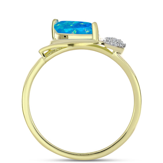 Anillo de Plata Bañada en Oro con Ópalo Azul Paraiba de Etiopía y Topacio Blanco